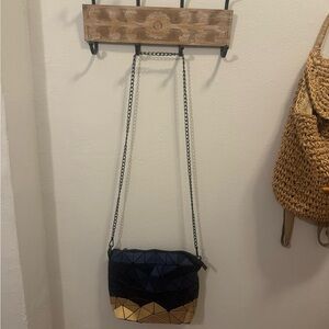 Patrizia Luca Geometric Blue and Gold Crossbody Bag